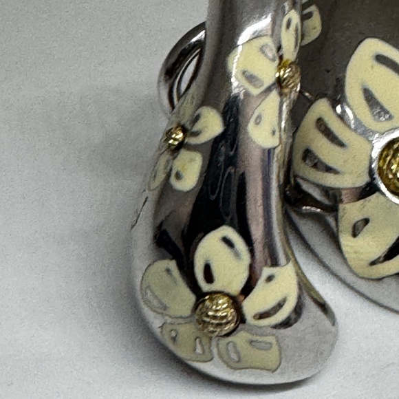 Vintage 925 ESC Sterling Silver Earrings Pendant Set Tear Drop Enamel Flower - Picture 9 of 16